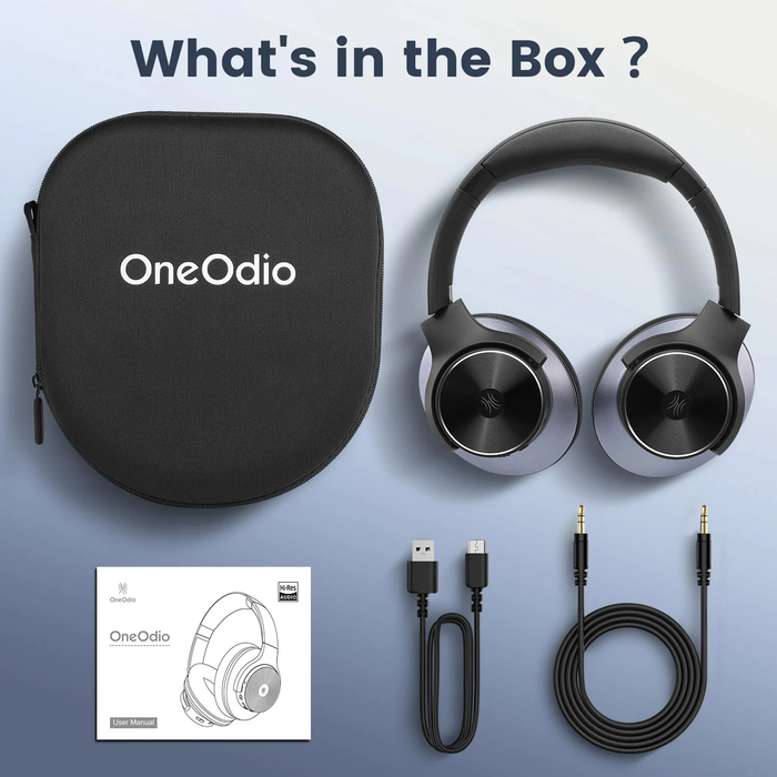 Oneodio A Series - Auscultadores Sem Fios com Cancelamento Ativo de Ruído Bluetooth 5.0 - Microfone Integrado, Carregamento Tipo C e Estojo de Transporte - Garantia Estendida de 2 Anos Incluída