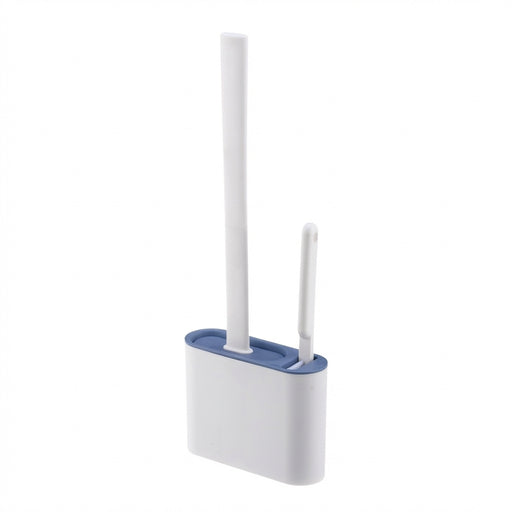 Silicone Toilet Brush with Flat Flexible Head and Wall-Mounted Holder