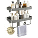 Punch-Free Shower Caddy (Single or Double) — Space Aluminium Shelf with Optional Towel Rail