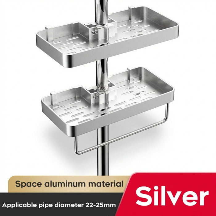 Punch-Free Shower Caddy (Single or Double) — Space Aluminium Shelf with Optional Towel Rail