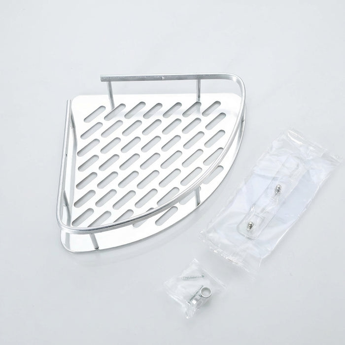 Tension-Mounted Stainless Steel Corner Shower Caddy — Single Tier