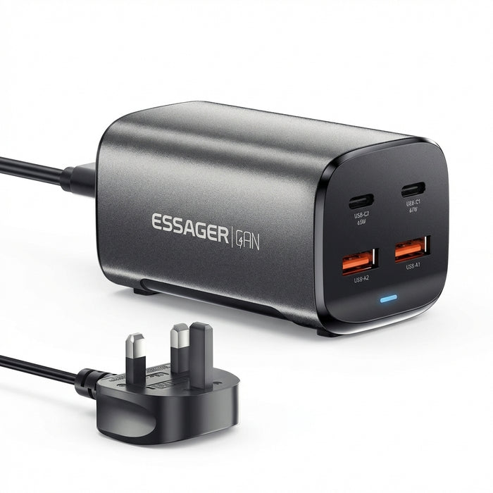 67W GaN USB‑C Desktop Charger — PD/QC Fast Charging, 2C+2A Ports for MacBook, Samsung, iPhone 15