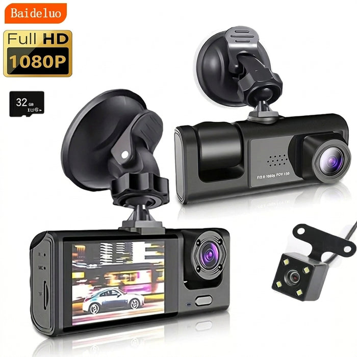 Dash Cam — 2 or 3 Camera 1080P DVR with IR Night Vision, Loop Recording & 2" IPS Screen