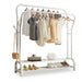 Double Rail Standing Clothes Rack with Mesh & Bottom Shelves — White or Black