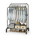 Double Rail Standing Clothes Rack with Mesh & Bottom Shelves — White or Black