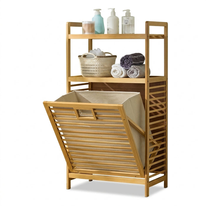 3/4-Tier Bamboo Laundry Hamper & Bathroom Rack with Pull-Out Shelves