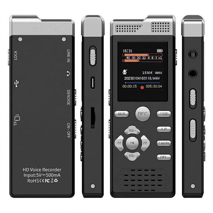 Digital Voice Recorder & MP3 Player — Dual Microphones, Voice‑Activated, Password Protection, Line‑in