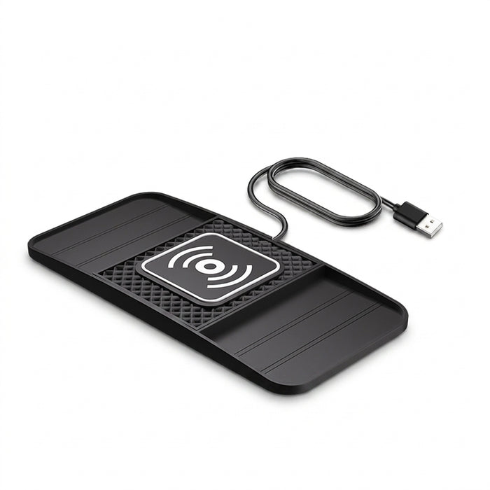 15W Fast Wireless Charging Pad – Non-slip Car Mat, USB-powered (Type-C or USB)