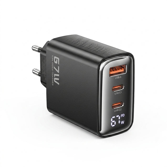 Toocki 67W GaN USB-C Charger with LED Display — 3-Port PD & Quick Charge