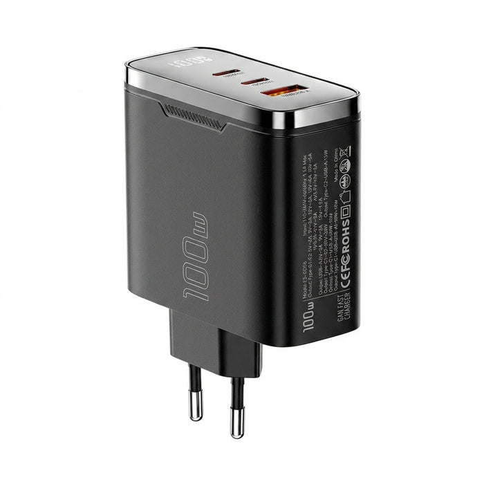 100W GaN USB-C Charger with Digital Display — PD 3.2 & QC 4.0, USB-A + 2×USB-C