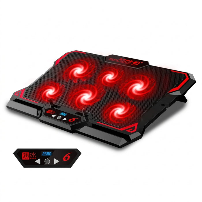 17-inch Six-Fan Laptop Cooler with LED Screen and Dual USB Ports