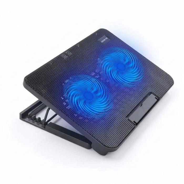 Adjustable Metal Mesh Laptop Cooling Pad with USB and LED Light — Black