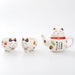 Japanese-style Maneki Neko Porcelain Tea Set with Strainer