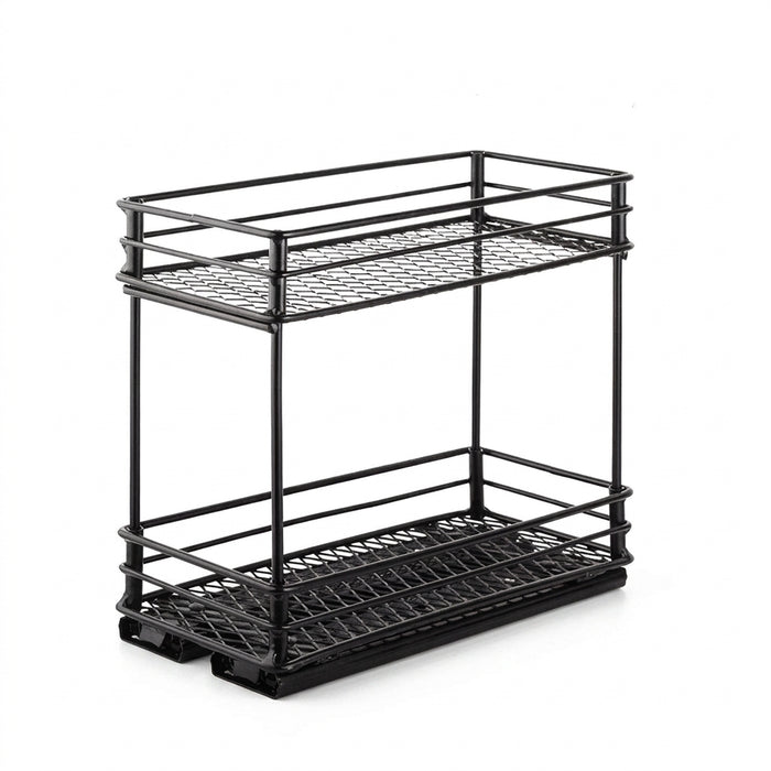 2-Tier Pull-Out Steel Spice Rack – Heavy-Duty Dual-Slide Cabinet Organiser
