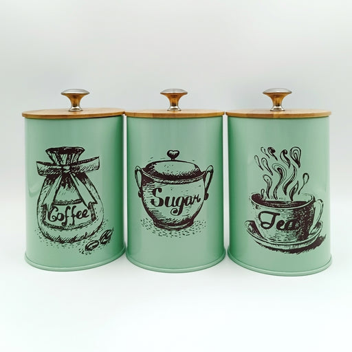 3-Piece Kitchen Canister Set — Coffee, Sugar & Tea Storage with Bamboo Lids